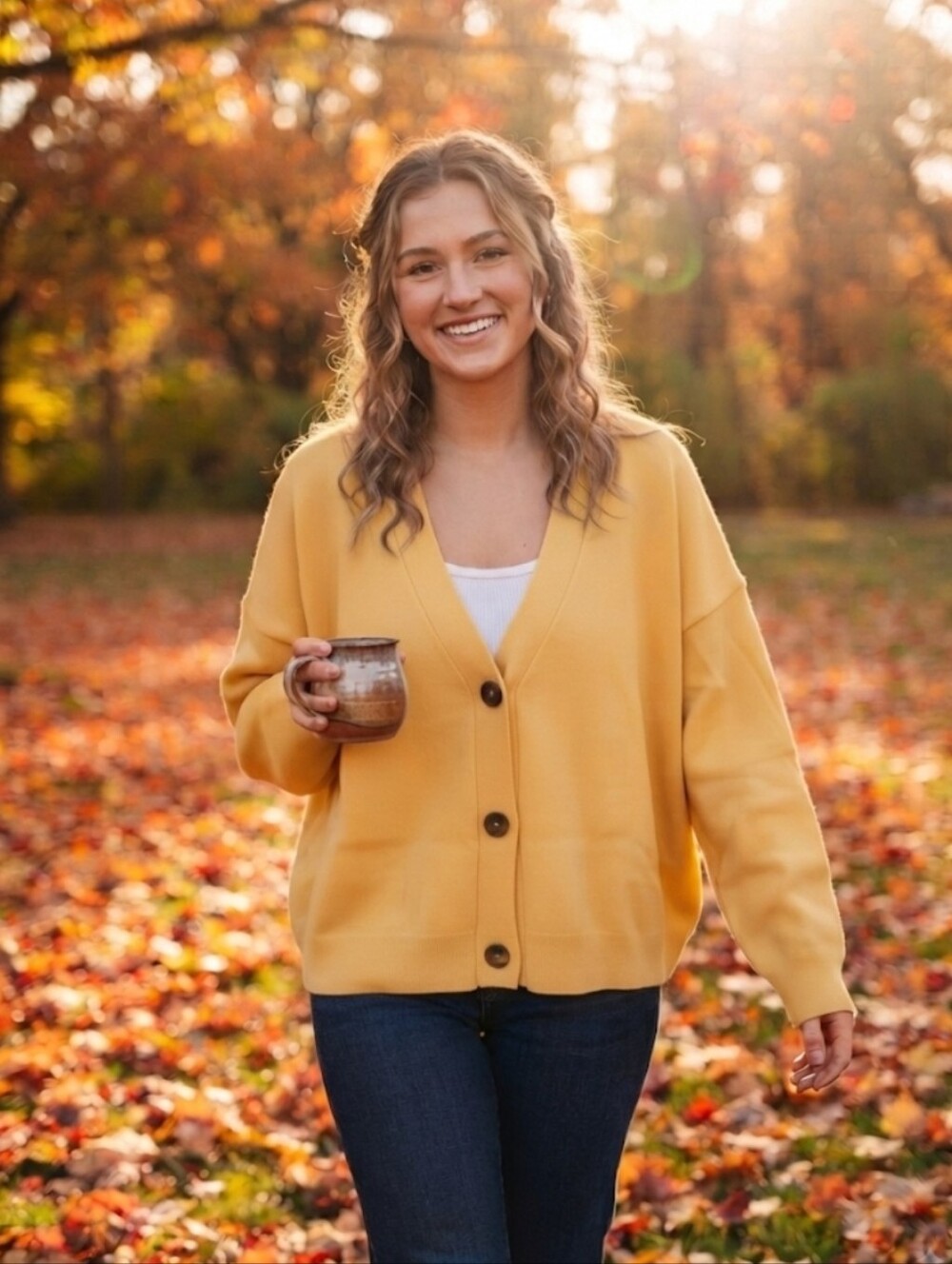 Women's V-Neck Button Cardigan in Sunny Yellow